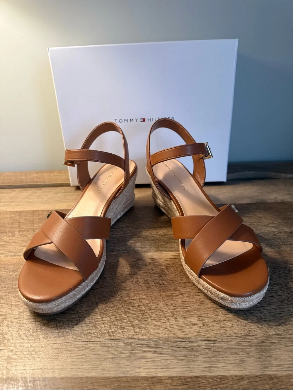 Tommy Hilfiger Brown Leather Wedge Sandals